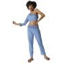 Campus Sutra Women’S Solid Blue One Shoulder Long Sleeve Regular Fit Co-Ords Set For Casual Wear | Clothing Set Crafted With Comfort Fit And High Performance For Everyday Wear