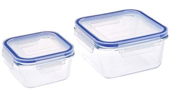 Amazon Brand – Solimo Square Glass Storage Container Set, Set Of 2, Transparent -450Ml & 900Ml
