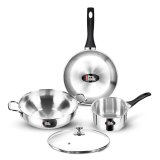 Milton Pro Cook Stainless Steel Sandwich Bottom Induction- Gas Friendly 4 Pcs Kitchen Set (Cooking Pan, Sauce Pan, Kadhai With Lid) 2 Year Warranty
