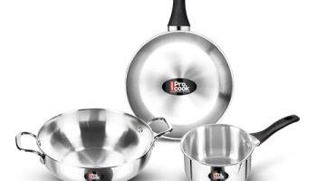 Milton Pro Cook Stainless Steel Sandwich Bottom Induction- Gas Friendly 4 Pcs Kitchen Set (Cooking Pan, Sauce Pan, Kadhai With Lid) 2 Year Warranty