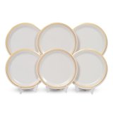 Ariya 11 Inches Melamine Dinner Plate Set Of 6 (Royal Double Stripe) Microwave & Dishwasher Safe Dinnerware, Full Serving Plate Set For Snacks, Breakfast, Lunch, Dinner, Break Resistant, All Occasions