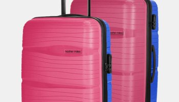 Nasher Miles Nicobar Hard-Sided Luggage Set Of 2 Pink And Sky Blue Trolley Bags (55 & 65 Cm) Cabin & Check-In Set 8 Wheels – 24 Inch