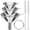 Coince Stainless Steel Funnel Set (3 Pcs) With 2 Cleaning Brushes | Food-Grade Metal Funnels With 0.47″, 0.35″ & 0.24″ Nozzles | Mini Kitchen Funnels For Liquid, Oil, Spice & Powder Transfer