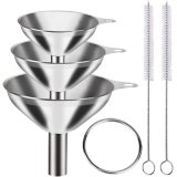 Coince Stainless Steel Funnel Set (3 Pcs) With 2 Cleaning Brushes | Food-Grade Metal Funnels With 0.47″, 0.35″ & 0.24″ Nozzles | Mini Kitchen Funnels For Liquid, Oil, Spice & Powder Transfer