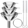 Coince Stainless Steel Funnel Set (3 Pcs) With 2 Cleaning Brushes | Food-Grade Metal Funnels With 0.47″, 0.35″ & 0.24″ Nozzles | Mini Kitchen Funnels For Liquid, Oil, Spice & Powder Transfer