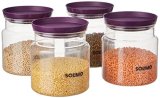 Amazon Brand – Solimo Airtight Plastic Storage Jar Set, 4 Containers (1000Ml), Bpa Free, Purple