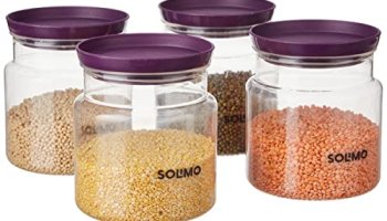 Amazon Brand – Solimo Airtight Plastic Storage Jar Set, 4 Containers (1000Ml), Bpa Free, Purple