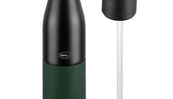 Pigeon By Stovekraft Luxe Thermos Stainless Steel Sipper Flask 500Ml With Straw| 24 Hours Hot And Cold|Leak Proof|Easy To Open|Easy To Use|Ideal Usage For Office Men/Women|School/College|Black&Green