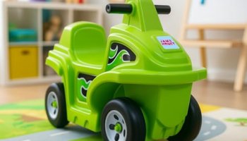 Amazon Brand – Jam & Honey Coaster Car For Kids | Push On Ride On Car | Footrest | Backrest | Easy Grip | Four Wheel Ride | Anti Skid Bottom | Safe & Fun Activity Toy | Medium | 1 Year+ | Green