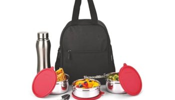 Signoraware Fusion Stainless Steel Big Lunch Box | Airtight & Leakproof | Easy To Carry | Ideal For Office, School, Travel & Meal Prep (650Mlx2 + 500Ml + 750Ml | Set Of 4 | Red)